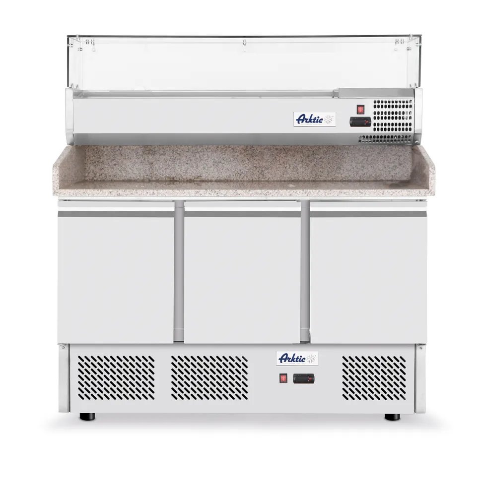 Pizzatisch, dreitürig mit Aufsatzkühlvitrine 380+40L, Arktic, 254L, 230V/400W, 1400x700x(H)1491mm