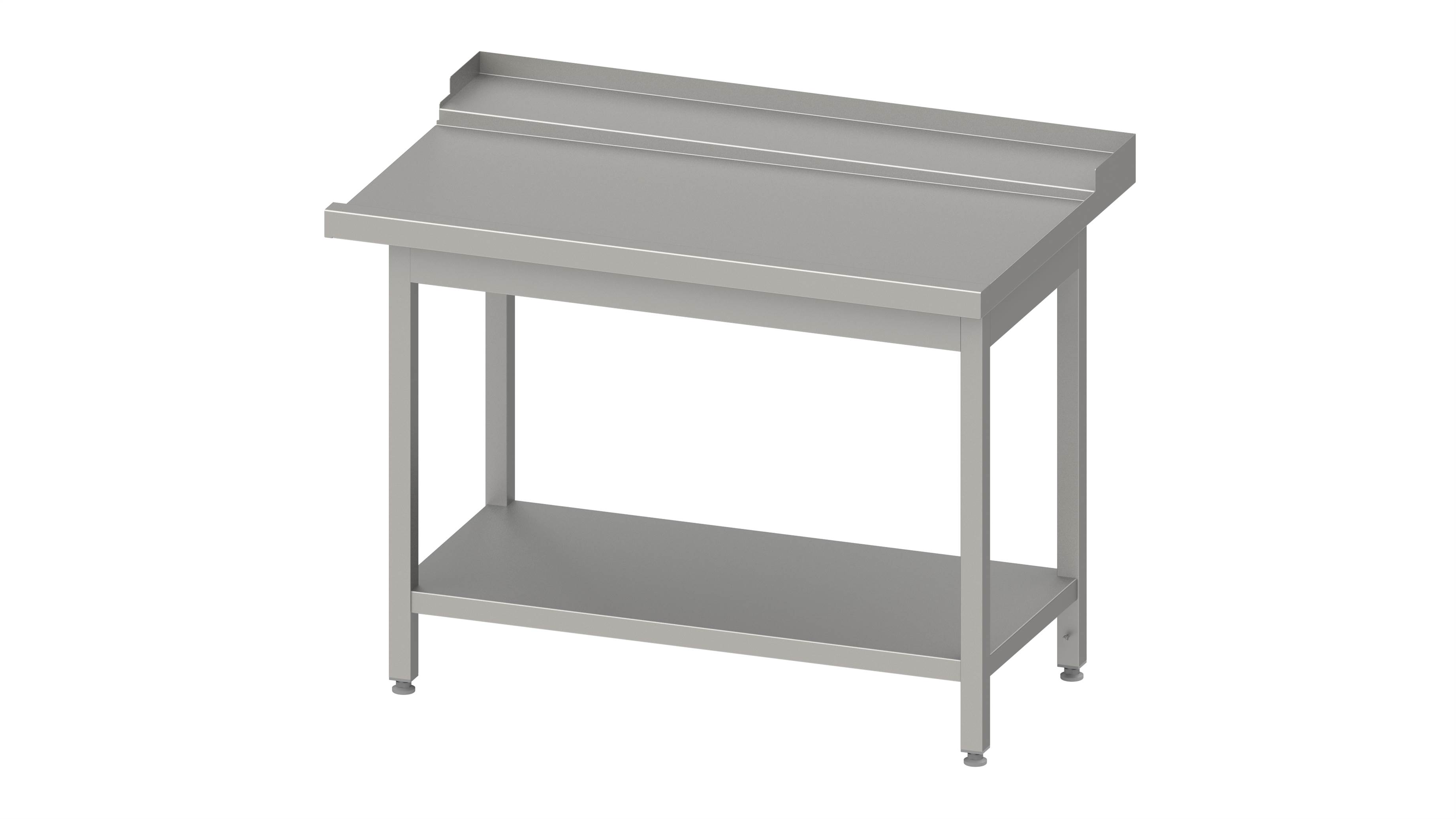 Ablauftisch, Korbführung mit Gefälle, mit Grundboden 800x750x880 mm, Anbauseite rechts, mit Aufkantung, verschweißt Ablauftisch, Korbführung mit Gefälle, mit Grundboden 1800x750x880 mm, Anbauseite rechts, mit Aufkantung, verschweißt