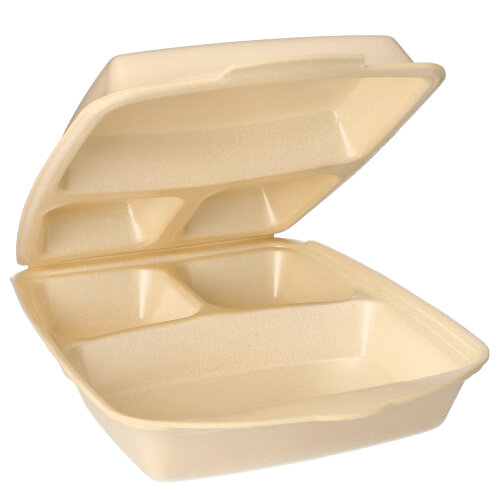 1800 Menüboxen mit Klappdeckel, XPS 3-geteilt 7,5 cm x 22 cm x 28,5 cm beige laminiert