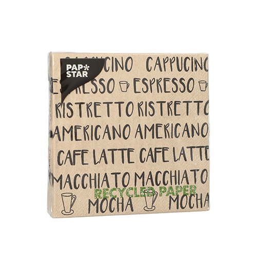 41160 Servietten, 3-lagig 1/4-Falz 25 cm x 25 cm natur "Coffee Specialities" aus recyceltem Papier
