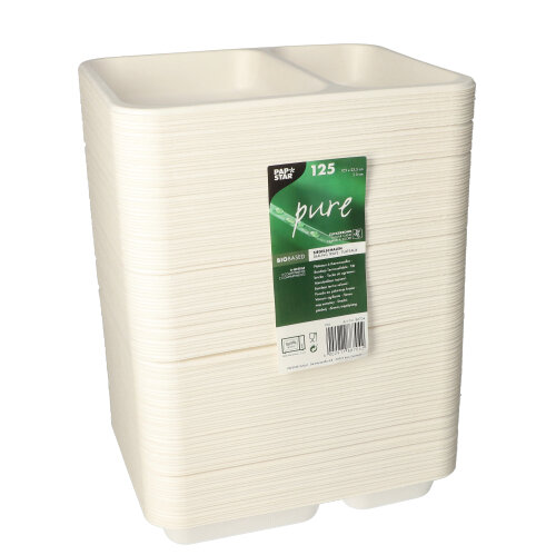 6000 Siegelschalen, Zuckerrohr 2-geteilt 850 ml 3 cm x 17,5 cm x 22,5 cm weiss