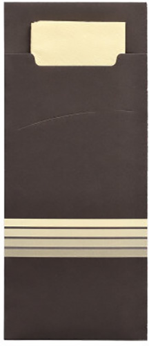 15600 Bestecktaschen 20 cm x 8,5 cm schwarz/creme "Stripes" inkl. farbiger Serviette 33 x 33 cm 2-lag.