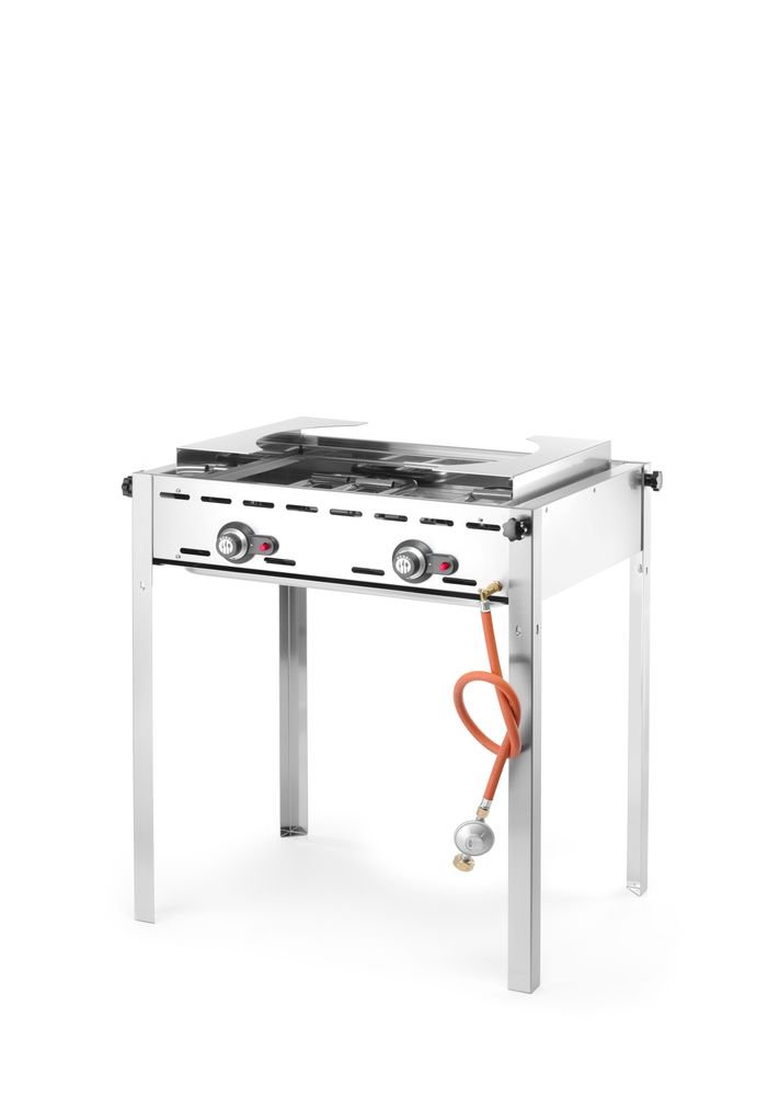 Grillsystem Green Fire 2 Brenner, HENDI, Profi Line, Emaillierte Grillplatte und Grillrost aus Gusseisen GN 1/1, 11,6kW, 740x615x(H)825mm Grillsystem Green Fire 2 Brenner, HENDI, Profi Line, 2 Edelstahl Grillroste Gastronorm 1/1, 11,6kW, 740x612x(H)825mm