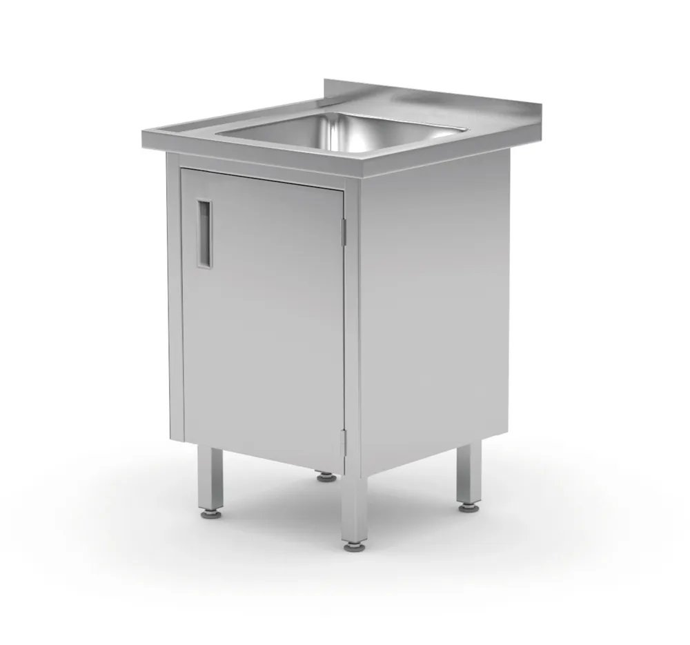 Waschtisch, verschweißt, mit Schrank- und Scharniertüren, Profi Line, 600x700x(H)850mm