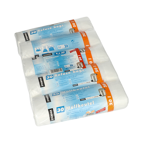 750 Müllbeutel mit Zugband, HDPE 20 l 55 cm x 48 cm transparent 22500 Müllbeutel mit Zugband, HDPE 20 l 55 cm x 48 cm transparent