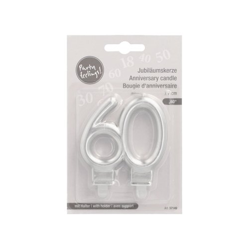 1 Jubiläumskerzen mit Halter 7 cm silber "60" 2880 Jubiläumskerzen mit Halter 7 cm silber "60"