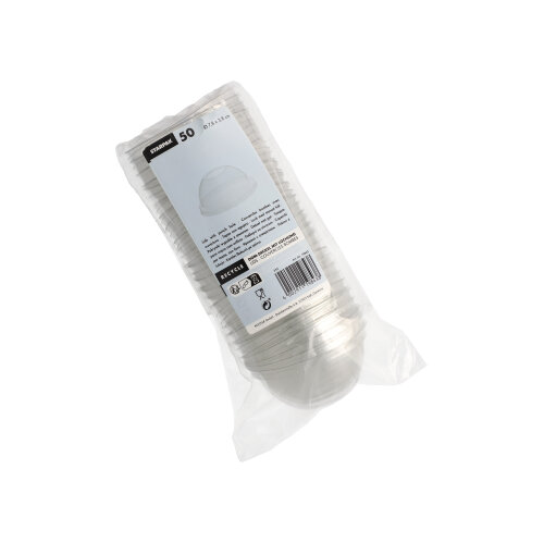 50 Dom-Deckel "Hurricane", PET rund Ø 7,8 cm · 3,8 cm glasklar mit Lochung 35000 Dom-Deckel "Hurricane", PET rund Ø 7,8 cm · 3,8 cm glasklar mit Lochung