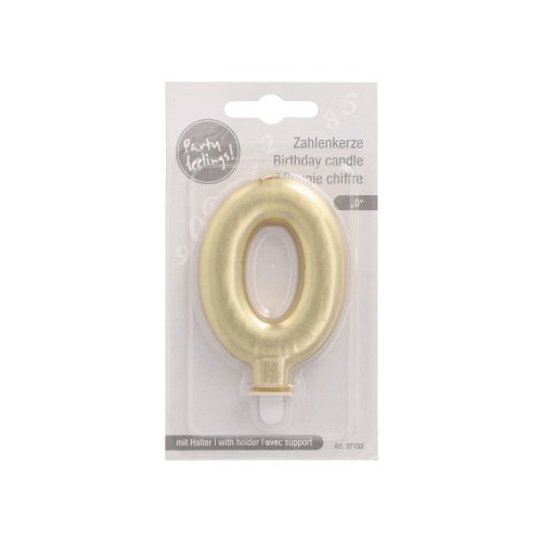 4320 Zahlenkerze mit Halter 7 cm gold "0"