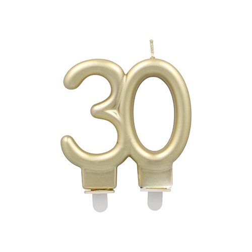 2880 Jubiläumskerzen mit Halter 7 cm gold "30"