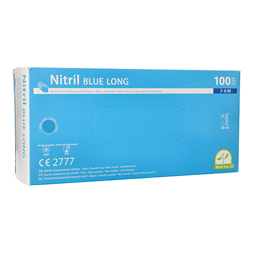 100 "Medi-Inn®" Handschuhe Nitril puderfrei "Long" blau Größe M 27000 "Medi-Inn®" Handschuhe Nitril puderfrei "Long" blau Größe M