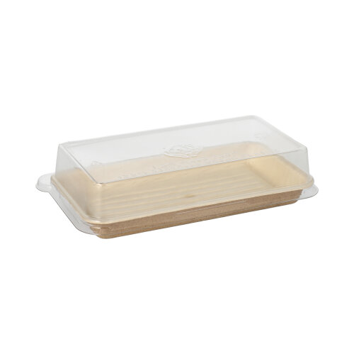 2000 Sushi-Schalen Palmblatt eckig 100 ml 4,3 cm x 18,4 cm x 10,4 cm natur mit rPET Deckel "Kombipack"
