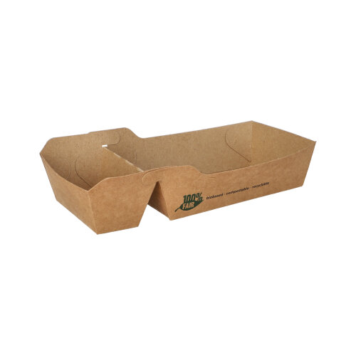 11520 Pommes-Frites-Trays, Pappe "pure" 2-geteilt 3,5 cm x 7 cm x 12 cm braun "100% Fair" mittel