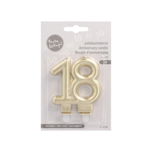 1 Jubiläumskerzen mit Halter 7 cm gold "18" 2880 Jubiläumskerzen mit Halter 7 cm gold "18"