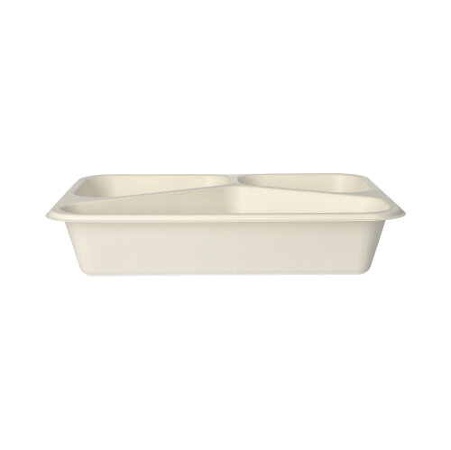 6000 Siegelschalen, Zuckerrohr 3-geteilt 1150 ml 4,5 cm x 17,5 cm x 22,5 cm weiss