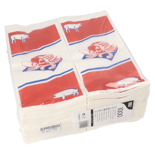 84000 Fleischerbeutel, Kraftpapier, gefädelt 28 cm x 14 cm x 6 cm weiss mit Druck, klein