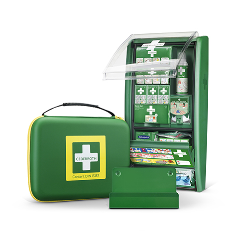 1 "Cederroth" First Aid & Burn Station Set DIN 13157 22,7 cm x 29,4 cm x 57,2 cm grün 91-teilig