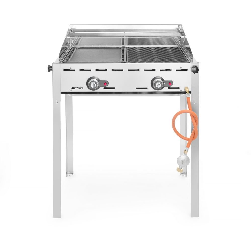 Grillsystem Green Fire 2 Brenner, HENDI, Profi Line, Emaillierte Grillplatte und Grillrost aus Gusseisen GN 1/1, 11,6kW, 740x615x(H)825mm Grillsystem Green Fire 2 Brenner, HENDI, Profi Line, 2 Edelstahl Grillroste Gastronorm 1/1, 11,6kW, 740x612x(H)825mm