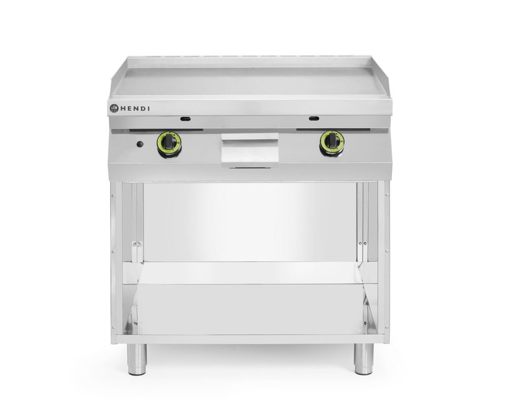 Gasgrillplatte, glatt, mit auf 3 Seiten geschlossenem Unterschrank, Kitchen Line, 10kW, 800x700x(H)900mm Gasgrillplatte, glatt, mit auf 3 Seiten geschlossenem Unterschrank, Kitchen Line, 10kW, 800x700x(H)900mm