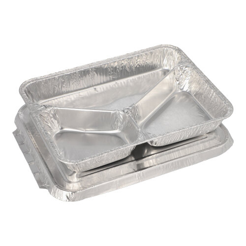 4800 Menüschalen + Deckel, Alu 3-geteilt 0,76 l 3 cm x 17,7 cm x 22,5 cm