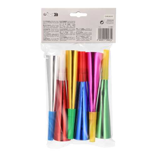 72 Trompeten 18 cm farbig sortiert "Metallic" 3456 Trompeten 18 cm farbig sortiert "Metallic"