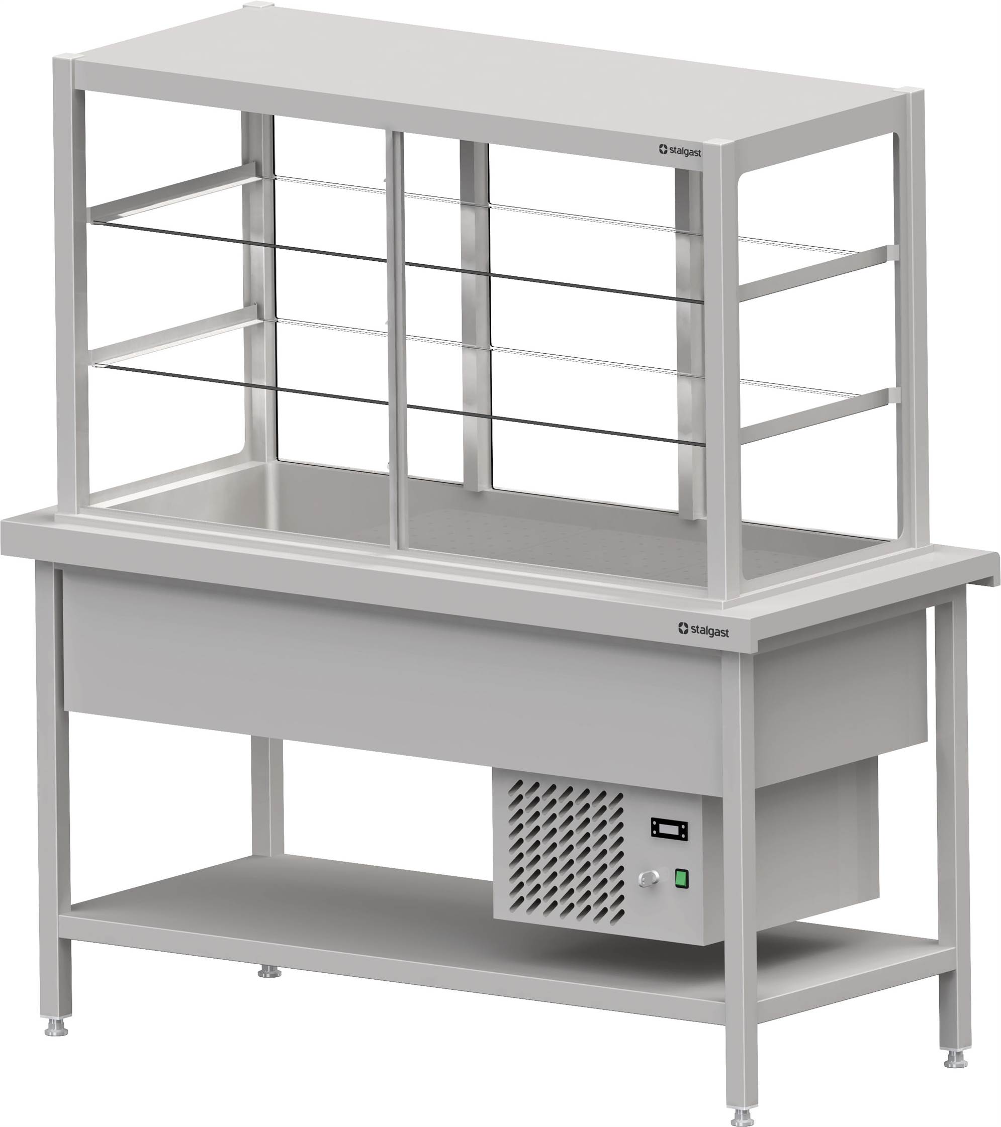 Kaltausgabe mit Ausgabevitrine und Kühlwanne 3x GN1/1, 1245x735x880, Granitabdeckung "Standard G1" Kaltausgabe mit Ausgabevitrine und Kühlwanne 3x GN1/1, 1245x735x880, Granitabdeckung "Standard G1"