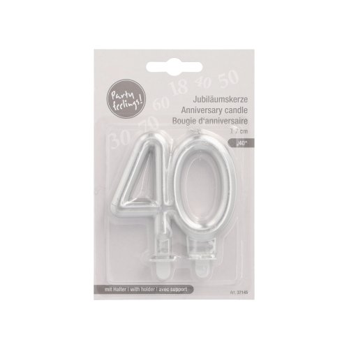 2880 Jubiläumskerzen mit Halter 7 cm silber "40"