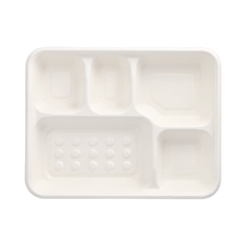 4000 Menü-Trays, Zuckerrohr "pure" 5-geteilt 3,7 cm x 22 cm x 28,2 cm weiss