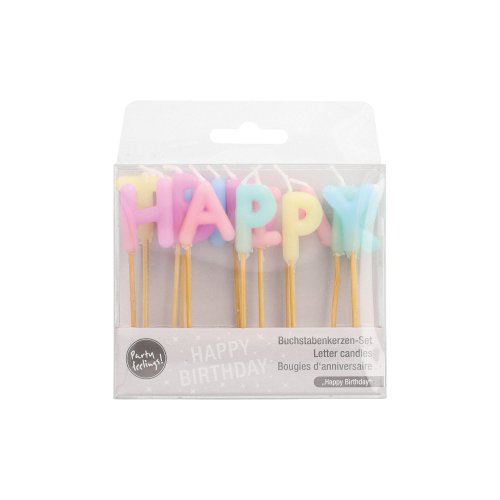 1 Buchstabenkerzen-Set pastell 8 cm "Happy Birthday" 2520 Buchstabenkerzen-Set pastell 8 cm "Happy Birthday"