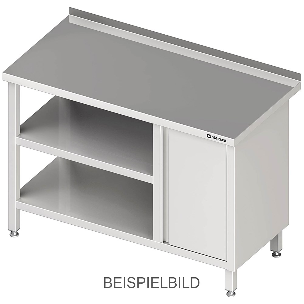 Arbeitstisch mit Grund- und Zwischenboden, 2800x700x850 mm, mit Flügeltürschrank rechts, ohne Aufkantung, verschweißt