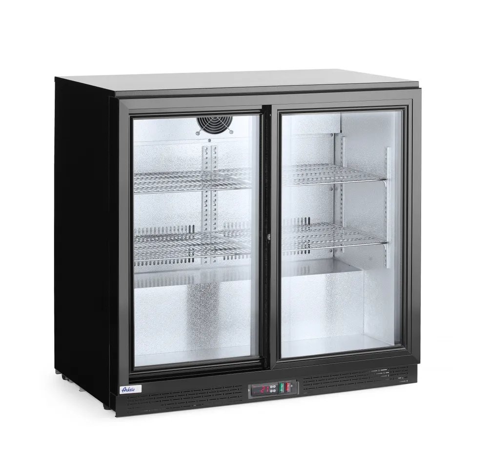 Kühlschrank hinten mit doppelten Schiebetüren, Arktic, 158L, Schwarz, 220-240V/160W, 900x520x(H)865mm Kühlschrank hinten mit doppelten Schiebetüren, Arktic, 158L, Schwarz, 220-240V/160W, 900x520x(H)865mm