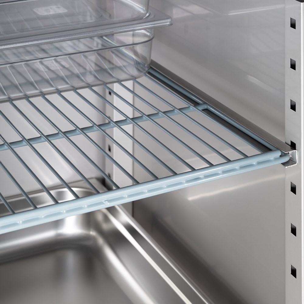 Edelstahl Doppeltür-Tiefkühlschrank mit Rädern, GN 2/1, 1480x830x2010 mm (BxTxH), 1300 L