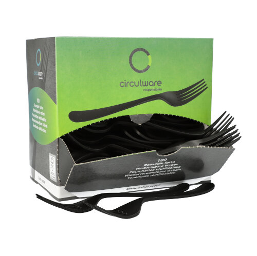 Circulware by Haval Mehrweg-Gabeln PP-MF 19 cm schwarz "Gaia" extra stabil, in Spenderbox