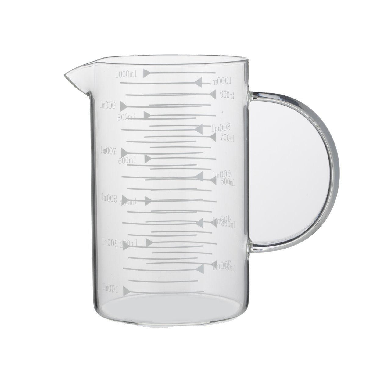 Messbecher, Ø 10 cm, 1,0 ltr., mit 50 ml Skalierung, Borosilikatglas