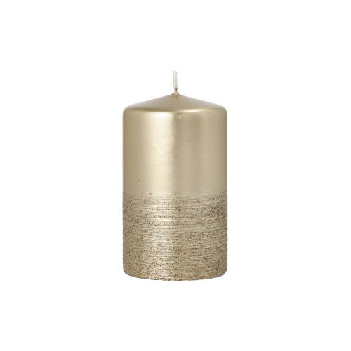 1488 Stumpenkerze "Safe Candle" Ø 60 mm · 100 mm gold "Fia" einzeln cellophaniert
