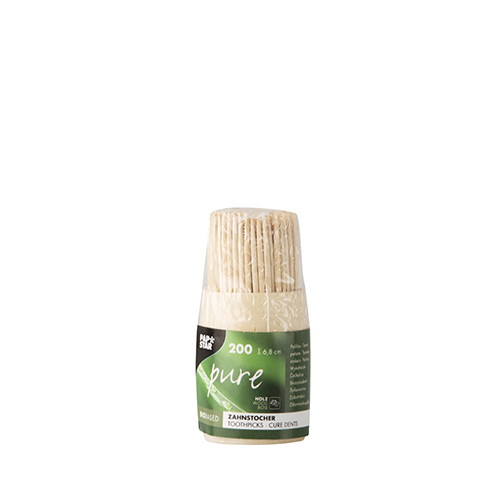 960000 Zahnstocher, Holz "pure" rund 6,8 cm im Spender aus Holz
