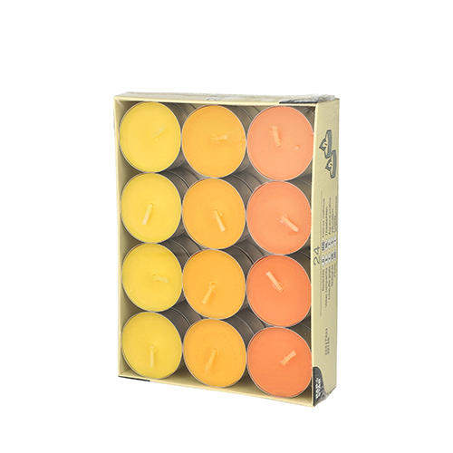 23040 Teelichte Ø 38 mm · 16 mm "gelb, orange, borneo"
