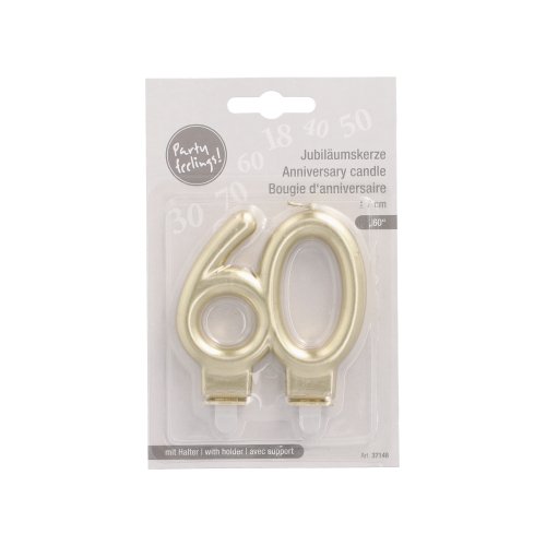 2880 Jubiläumskerzen mit Halter 7 cm gold "60"