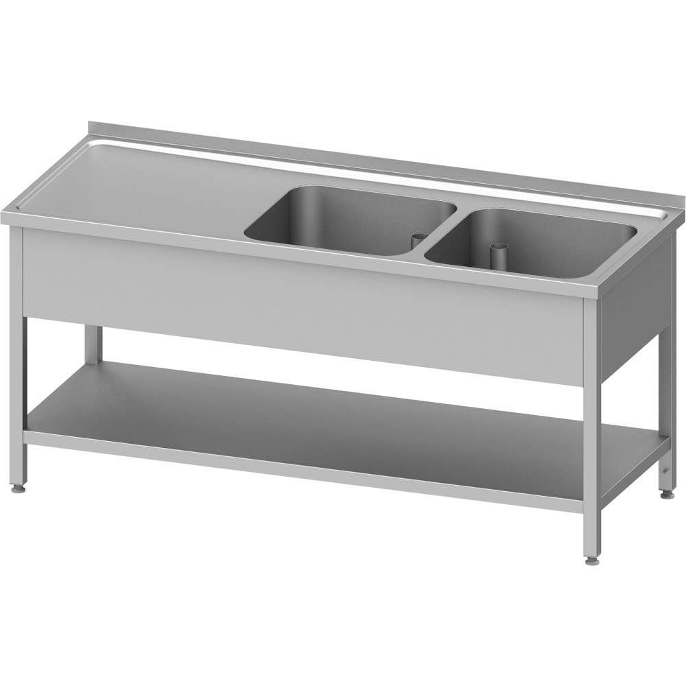 Spültisch mit Grundboden 1300x700x850 mm, mit zwei Becken rechts, mit Aufkantung, verschweißt