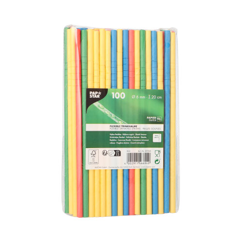 88000 Trinkhalme Papier Ø 6 mm · 20 cm farbig sortiert flexibel