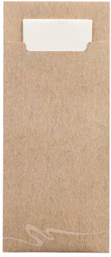 15600 Bestecktaschen 20 cm x 8,5 cm natur inkl. weißer Serviette 33 x 33 cm 2-lag.