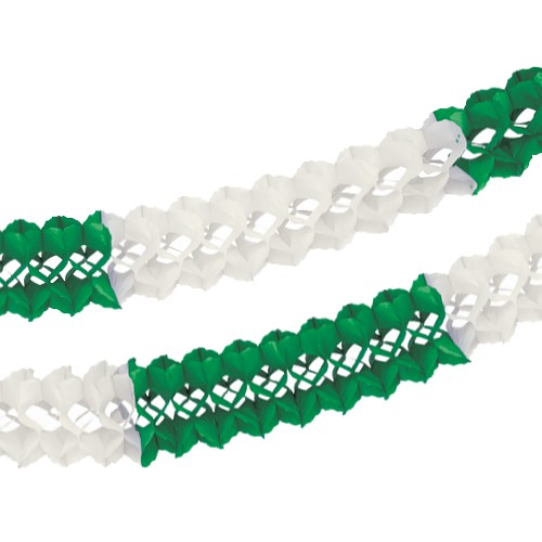 480 Großraumgirlande, Papier Ø 16 cm · 10 m grün/weiss schwer entflammbar