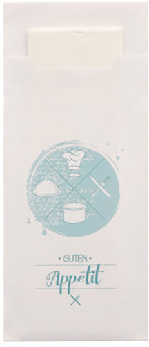 15600 Bestecktaschen 20 cm x 8,5 cm weiss "Guten Appetit" inkl. weißer Serviette 33 x 33 cm 2-lag.