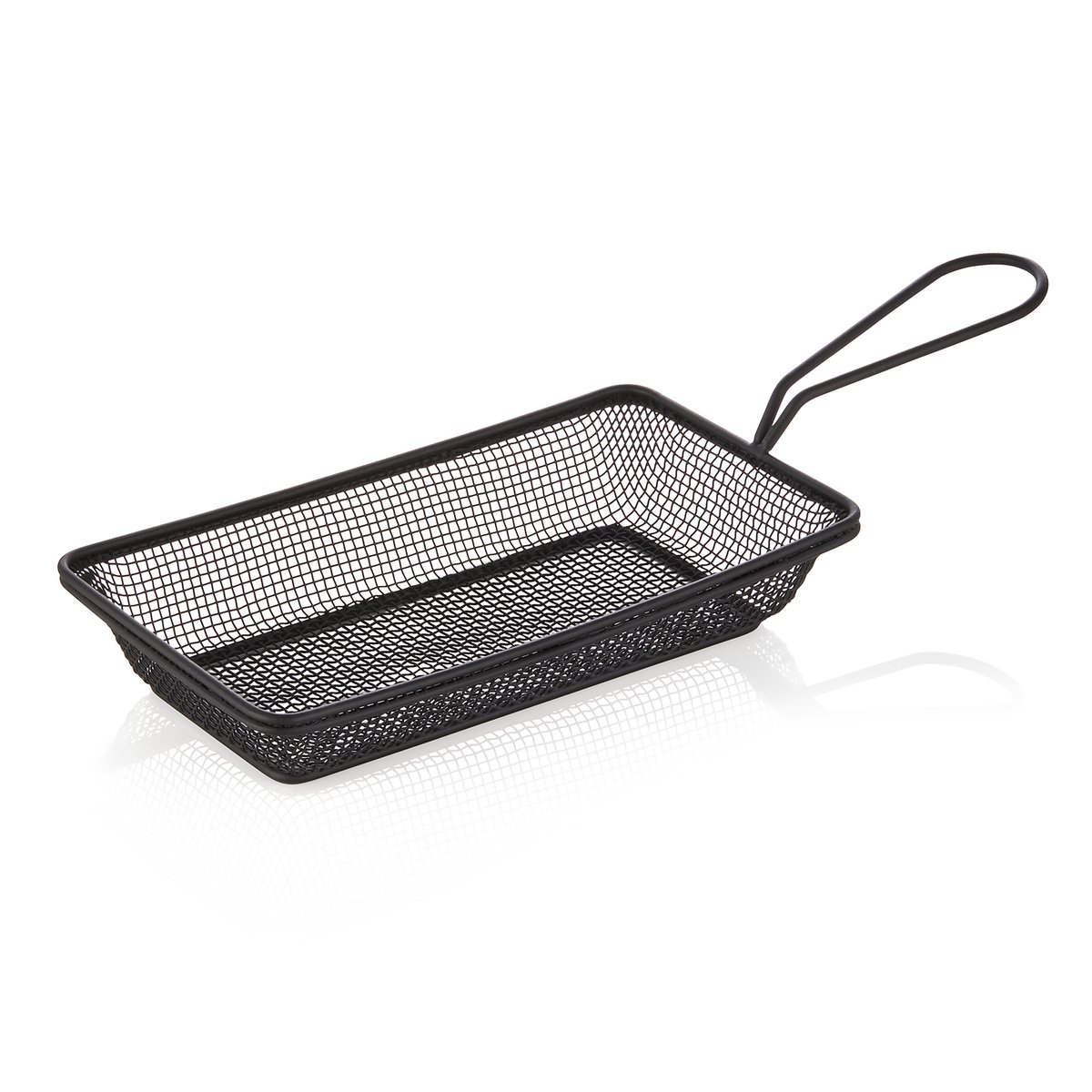 Servier- und Frittierkorb, 22 x 12,5 x 4 cm, schwarz pulverbeschichtet, Chromnickelstahl