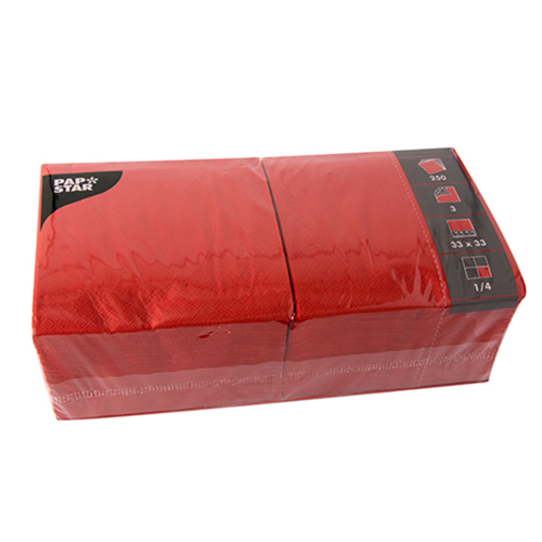 24000 Servietten, 3-lagig 1/4-Falz 33 cm x 33 cm rot