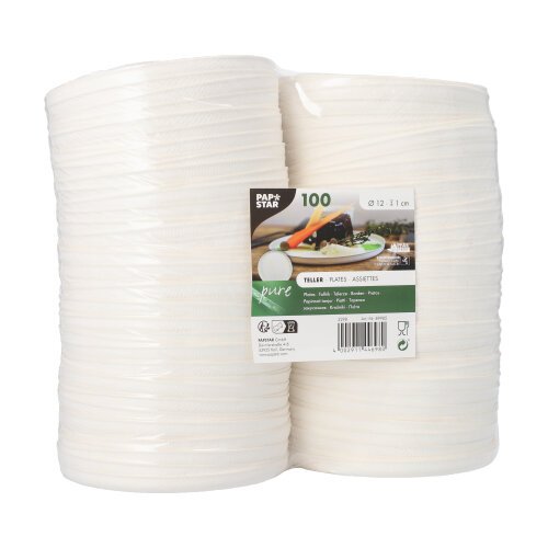 100 Teller Zuckerrohr "pure" rund Ø 12 cm · 1 cm weiss "Cella" 1200 Teller Zuckerrohr "pure" rund Ø 12 cm · 1 cm weiss "Cella"