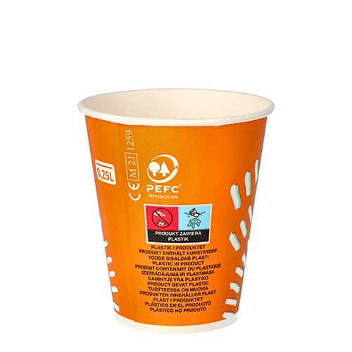 36000 Trinkbecher für Kaltgetränke, Pappe 0,25 l Ø 8,97 cm · 10 cm orange