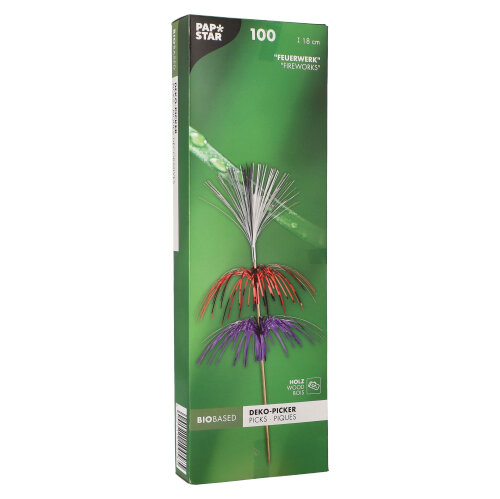 100 Deko-Picker 18 cm farbig sortiert "Feuerwerk" 3-lagig 72000 Deko-Picker 18 cm farbig sortiert "Feuerwerk" 3-lagig