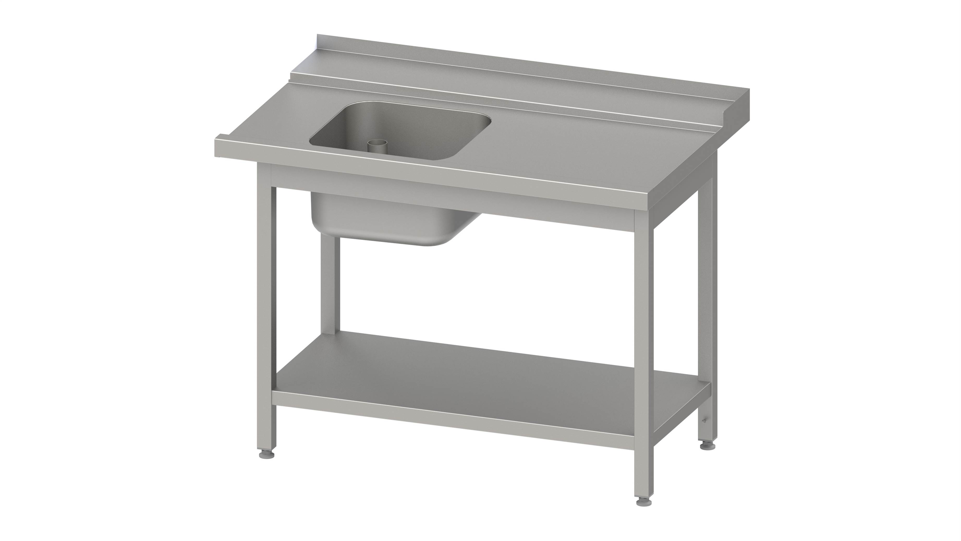 Zulauftisch, Korbführung mit Gefälle, mit Grundboden mit einem Becken 800x750x880 mm, Anbauseite rechts, mit Aufkantung, verschweißt Zulauftisch, Korbführung mit Gefälle, mit Grundboden und einem Becken 1800x750x880 mm, Anbauseite rechts, mit Aufkantung, verschweißt