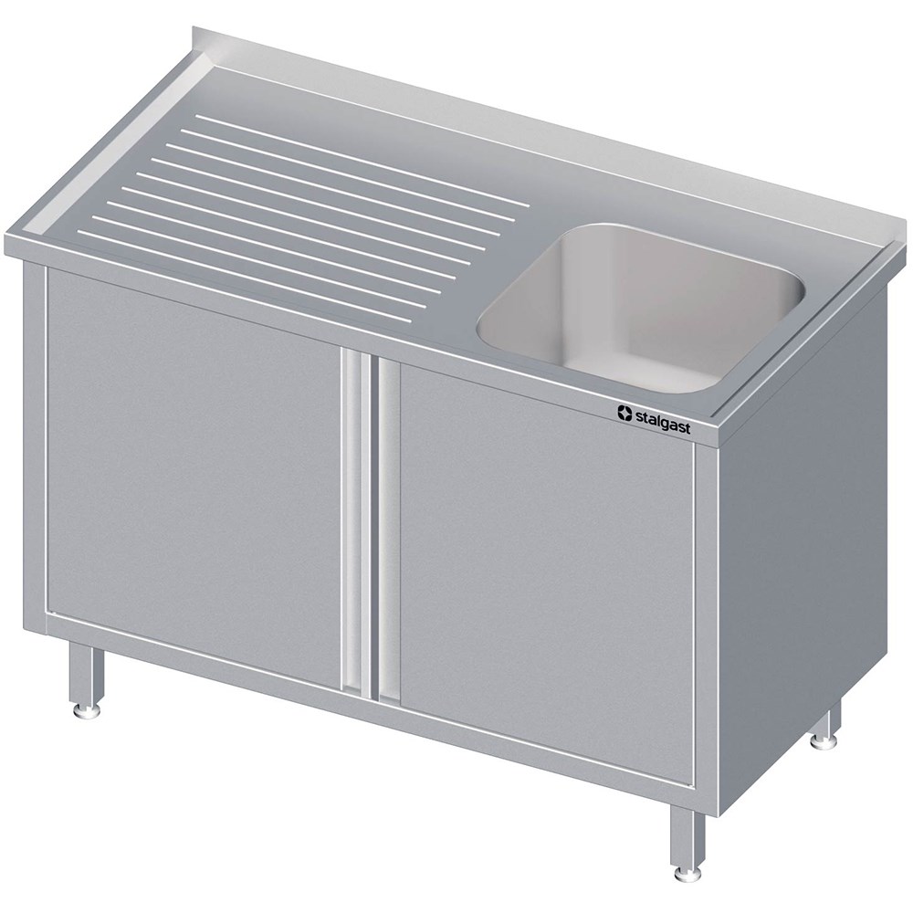 Spülschrank mit Flügeltüren 1000x700x850 mm, mit einem Becken rechts, mit Aufkantung, verschweißt Spülschrank mit Flügeltüren 1400x700x850 mm, mit einem Becken rechts, mit Aufkantung, verschweißt