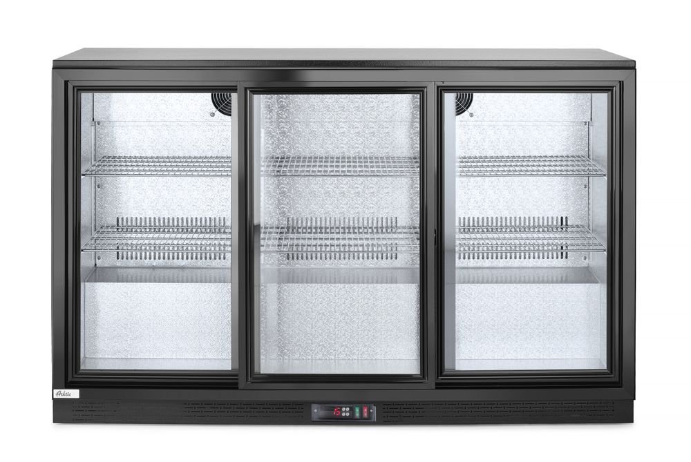 Bar-Kühlschrank mit drei Schiebetüren, Arktic, 308L, Schwarz, 220-240V/160W, 1350x520x(H)865mm